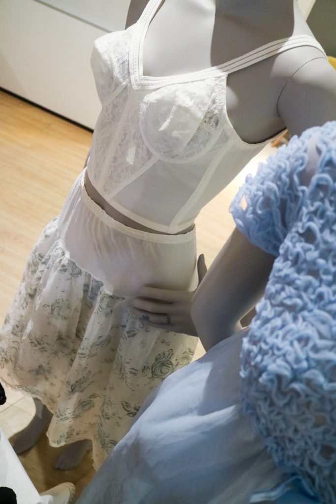 vintage longline bra and underskirt on a mannequin