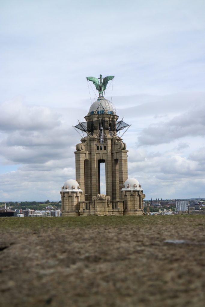 view of one of the liver birds in liverpool