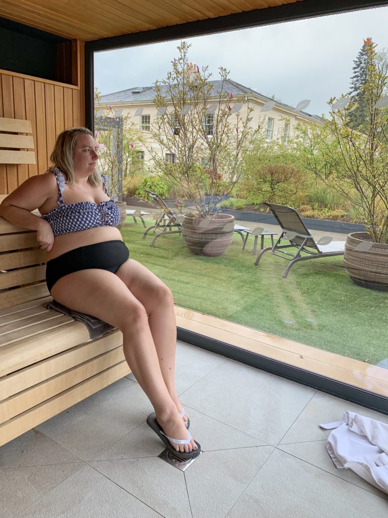 lucy in the rooftop sauna at rudding park spa