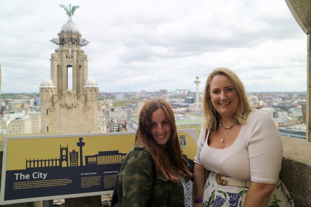 lucy and bee at the top of the royal liver building